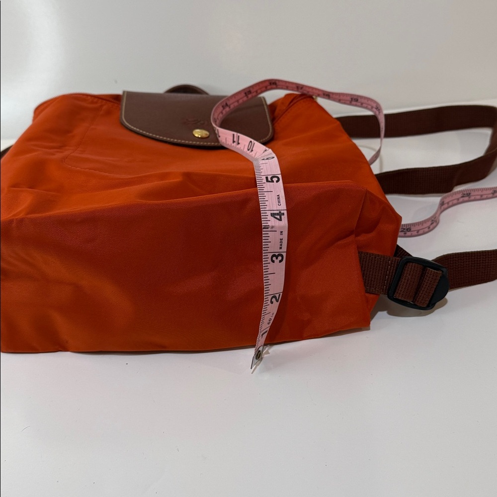 Longchamp Le Pliage Backpack in Pumpkin with Brown Leather. Packable. New. - Picture 10 of 10